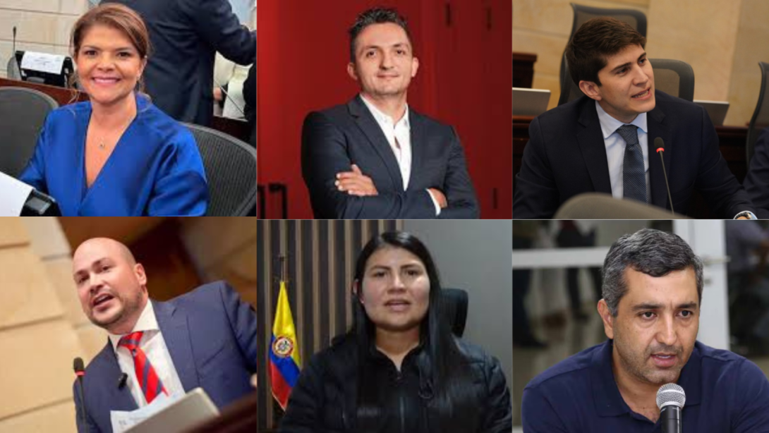 De iz a der senadores Liliana Esther Bitar Castilla, Juan Pablo Gallo Maya, Wadith Alberto Manzur Imbett, Abajo, Julián Peinado Ramírez, Karen Astrith Manrique Olarte y al excongresista Juan Diego Muñoz Cabrera.